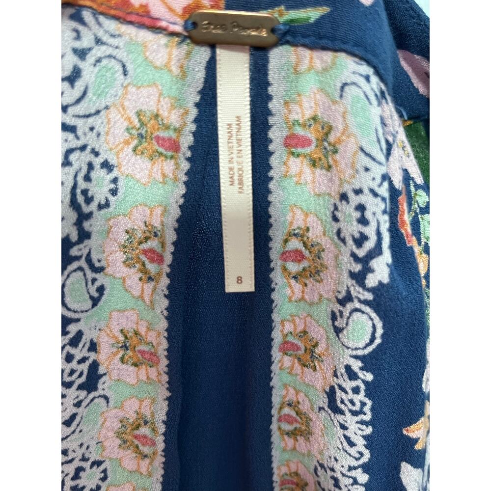 Free People Tunic Blouse Small Blue Floral Tie Back Boho Hippie Festival - Picture 6 of 10